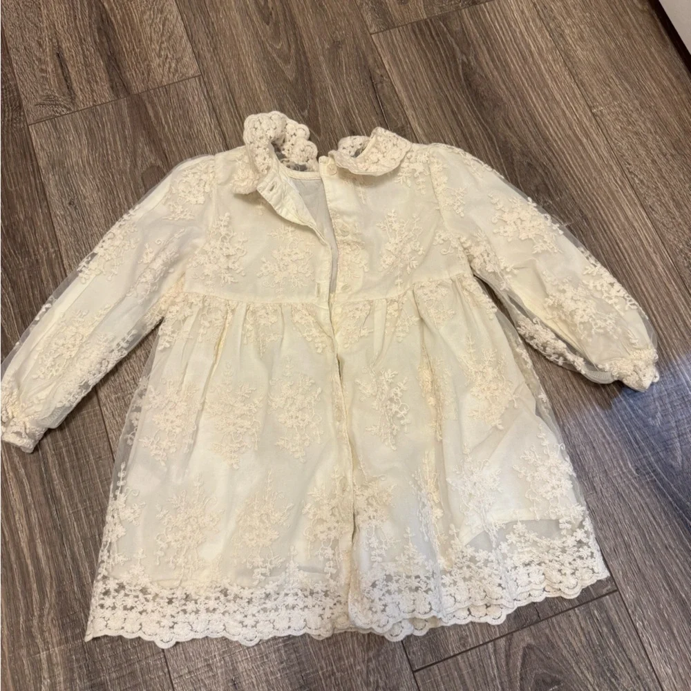 Zara Baby Girl Lace Long Sleeve Dress Size 2-3 Years Ivory